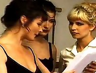 Icy Femdomme punishes her sexy students for causing trouble