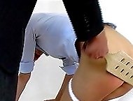 Pretty teen caned - deep stripes on soft rounded buttocks